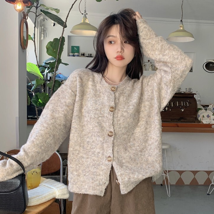 オーバーサイズ マーブルボタン 杢調 トップス カーディガン セーター プルオーバー ミディアム丈 5,111円