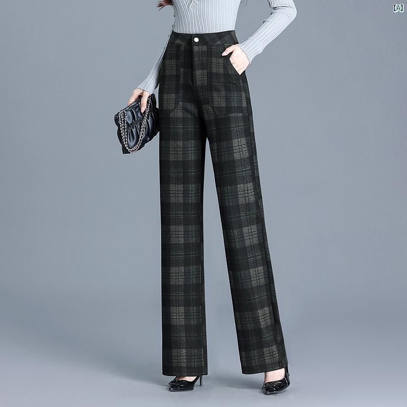 ママ ガールズ パンツ ハイウエストたり チェック柄 ストレート 大きいサイズ クロップド 春秋 カジュアル レディース