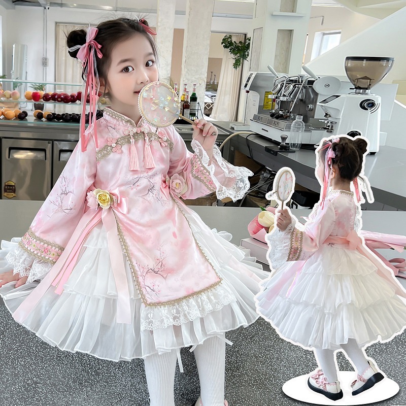 秋の新作女の子漢服スカート古代風改良西洋ドレス子供風ロリータケーキスカート