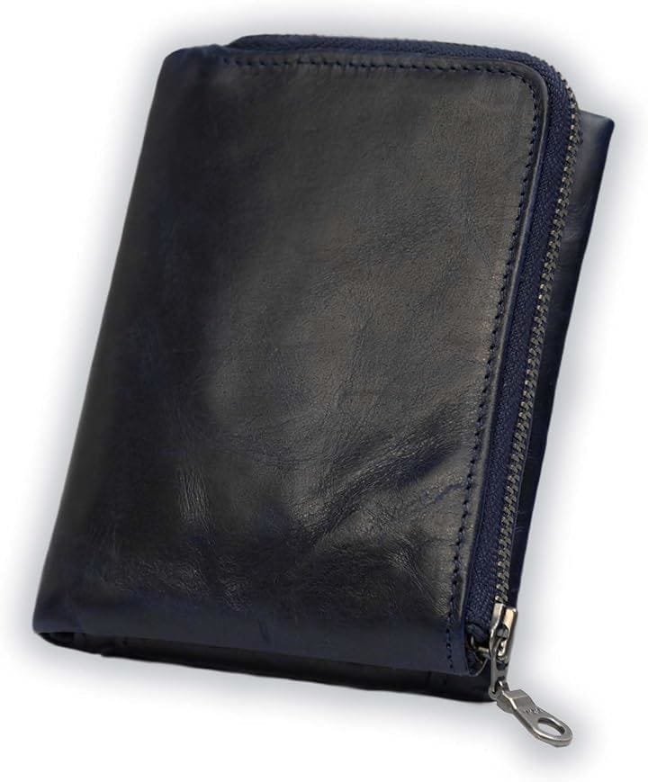 第三世代 財布 メンズ 二つ折り 本革 YKK製 牛革 大容量 小銭入れ RFID磁気防止 一流の財布職人が作る 父の日 入学 卒業 進級進学 誕生日 バレンタイン 贈り物 (ネイビー)