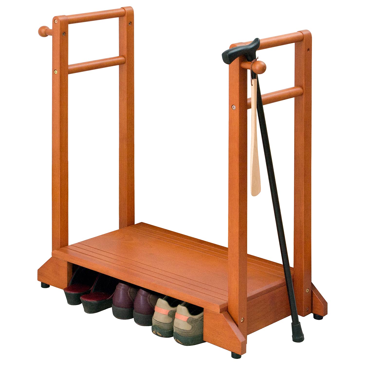 萩原(Hagihara) 玄関踏み台 玄関台 手すり付き踏み台 両手すり 【安心の耐荷重100kg】 ひざ 腰 負担軽減 子供 高齢者 ペット 幅76.5 ライトブラウン VH-7934LBR-D