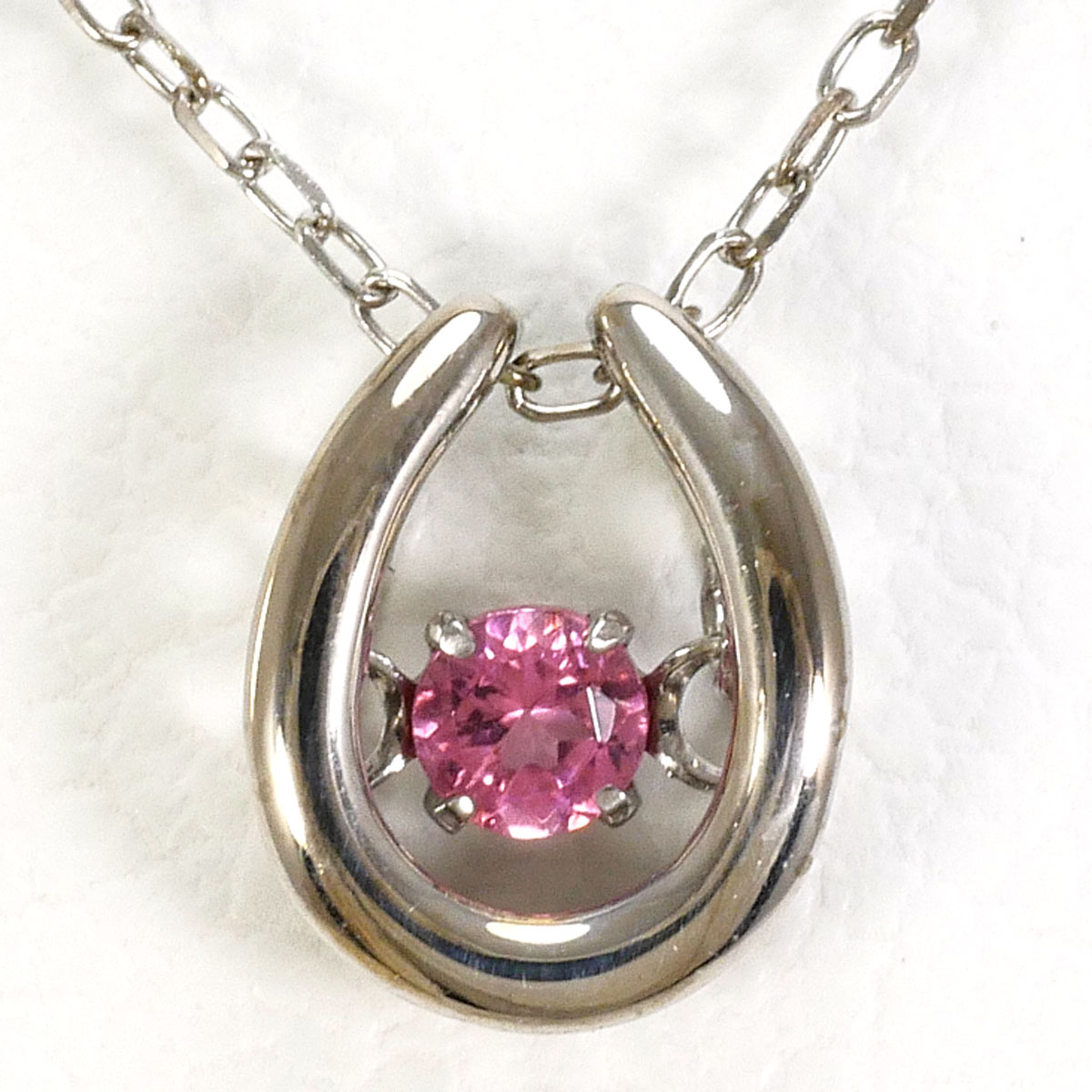 K10 10金 WG ホワイトゴールド ネックレス ピンクトルマリン 0.02ct 総重量約0.7g 約40cm 中古