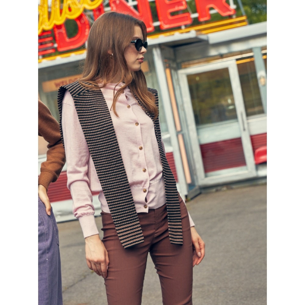 LORDLOAR ストライプショールマフラーブラックブラウン