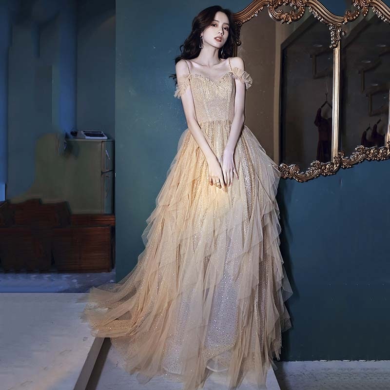 【急速出荷】無.料気品感のあるキャミソールワンピースシャンパンカラードレス 演奏会 ウェディング 発表会 成人式 二次会 お呼ばれ