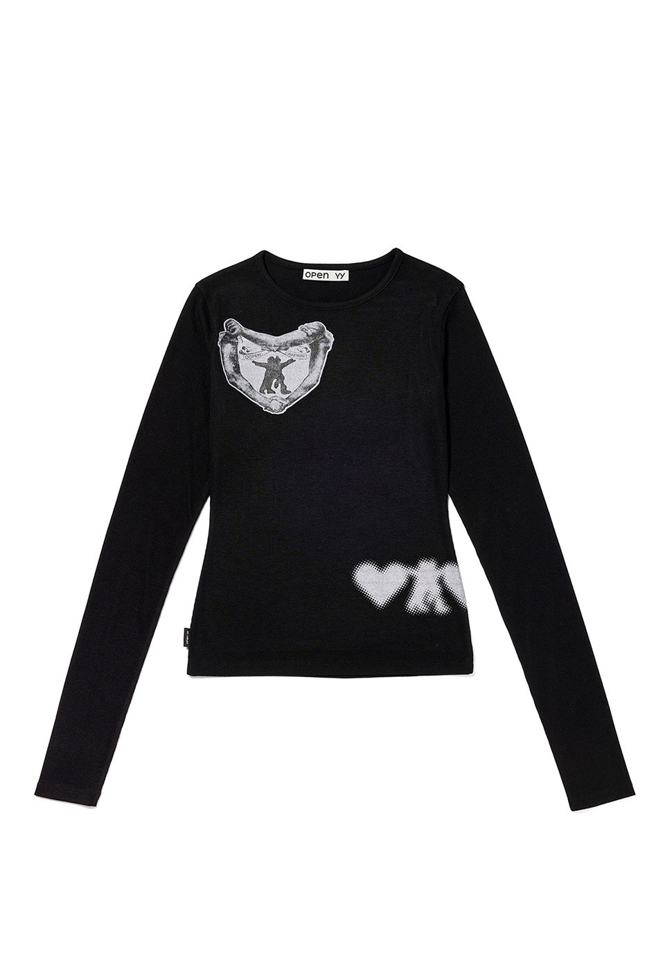 【OPEN Yy】 RIBBED YY HUG&HEART TOP : BLACK