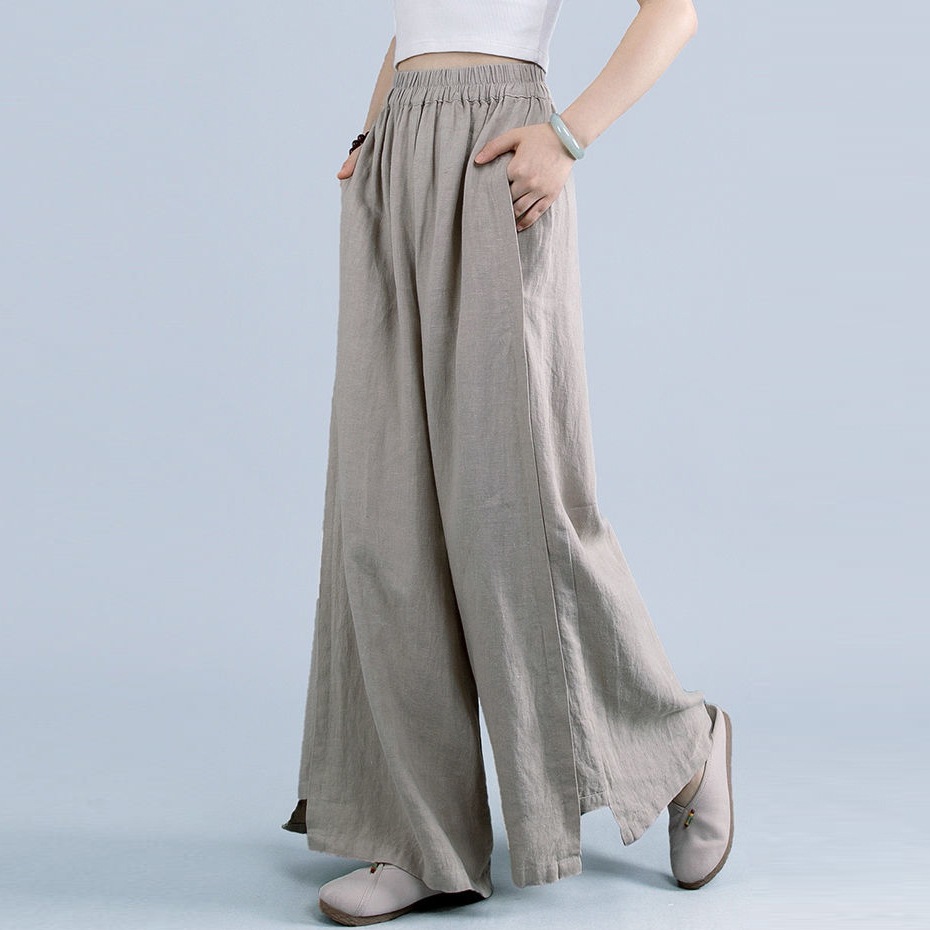 【楽天人気アイテム】 綿麻風 カジュアル 無地 レギュラー丈 ハイウエスト ガウチョパンツ