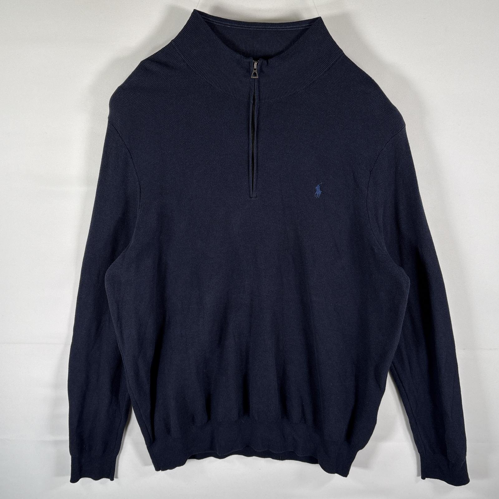古着 サーマルトレーナー ハーフジップ ワンポイントロゴ 大きいサイズ 3XLT ダークネイビー系 メンズ