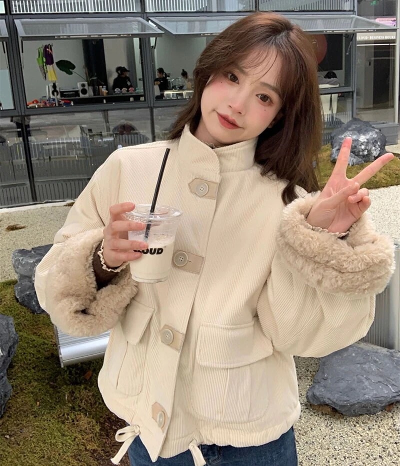 韓国ファッショ 軽量レディース トップス アウター 長袖 着心地いい 秋冬可愛いフリースで決まり！人気ボアアウターキルティングアウター