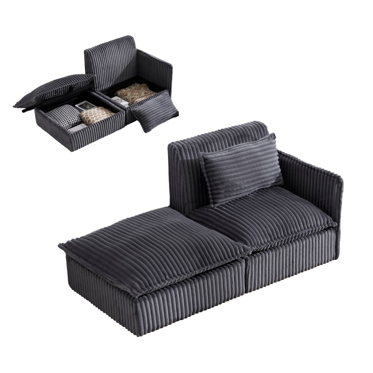 【国内即発送】ソファー ソファーカウチ 2P 二人掛けソファ 収納付き オードマン付き ふわふわ 可愛い外観 組み合わせソファ 肌にやさしい 大容量の収納 枕付き ダイニング空間 一人暮らし！