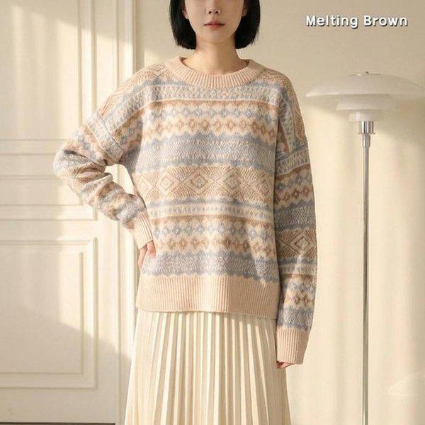 女性ニットセーターノルディックプルオーバーMJ26