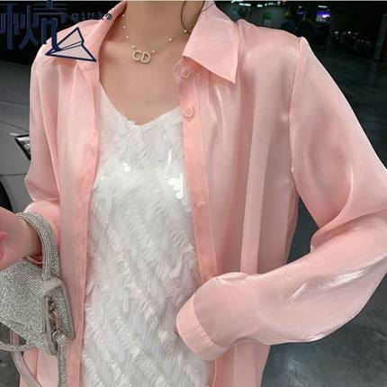 長袖シアーシャツ トップス シャツ ブラウス 袖あり 長袖 襟付き 前開き 透け感 シースルー かわいい 大人可愛い きれいめ シンプル カジュアル 大人 上品 おしゃれ お洒落 大人可愛い 大人女子