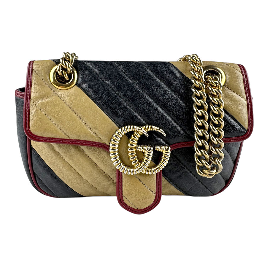 グッチ GUCCI ショルダーバッグ GGマーモント レザー/メタル ブラック/ベージュ/ゴールド レディース 446744 z8102