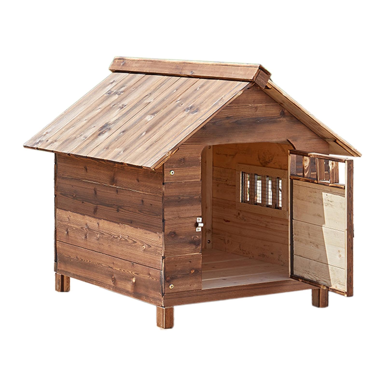 犬小屋 ドアと窓 犬ケージ付き ペットハウス 犬 ドッグハウス 夏用 屋外 屋内用 犬小屋 猫小屋 木製 防風 防雨 換気 組立簡単 S