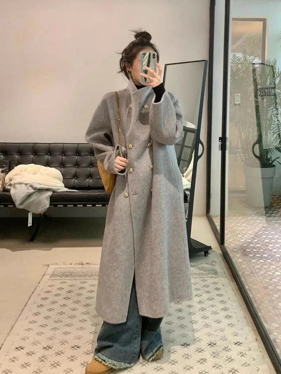 春トレンチコート2024新作 おしゃれ グレー ラシャコート レディース 新しい ブレスト ブレザー アウター 秋冬 カジュアル ゆったり トレンチコート