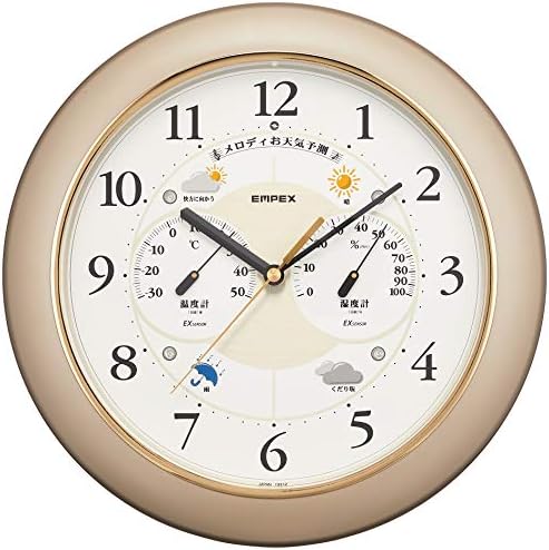 エンペックス気象計 温度湿度計 メロディ気象台EX 天気予報機能付き 壁掛け用 日本製 シャンパンゴールド BW-5208
