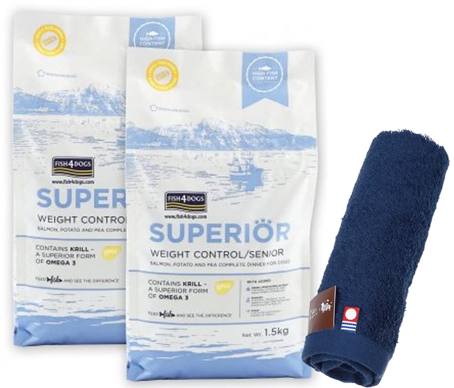 フィッシュ・4 スーペリア ウェイトコントロール 3kg（1.5kg×2）【犬想いオリジナル今治ハンドタオルセット】【タオルカラー ネイビー】【正規品】