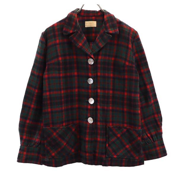 40s ウール チェック ジャケット グリーン系 レディース