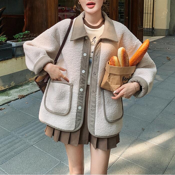 アウター コート ジャケット ステンカラーコート ボア コーデュロイ レディース 大人 可愛い きれいめ カジュアル エレガント フェミニン 長袖 ミディ丈 ゆったり シンプル 体型カバー ベージュ