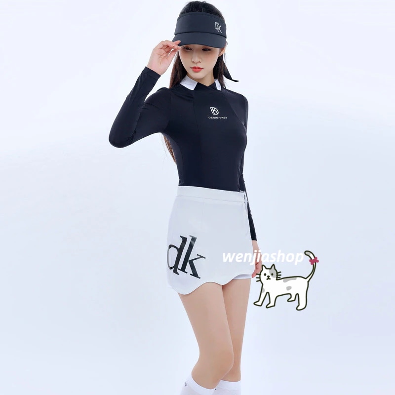 ゴルフウェア レディース スポーツウェア ゴルフスカート 長袖 Tシャツ スカート 上下セット 大きいサイズ 黒 白 韓国風 INS おしゃれ