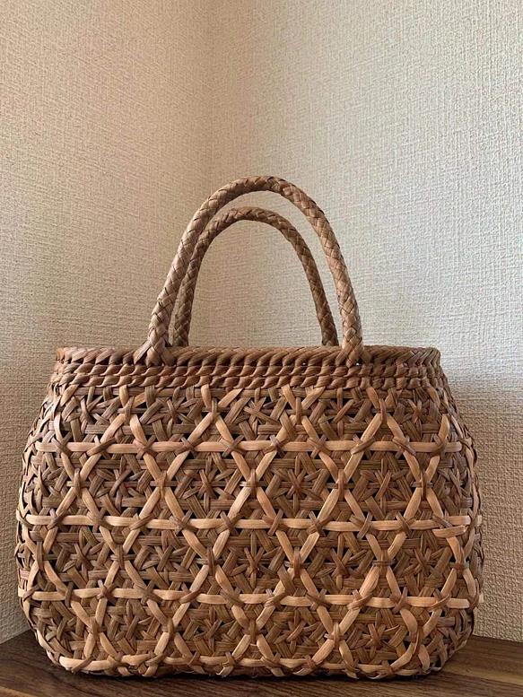 山葡萄 山葡萄かごバッグ 手作り 籠バッグ 内布あり 和服バッグ ゆかたバッグ レディースバッグ 籠バッグ Lサイズ (約)幅38本体高さ28マチ15cm