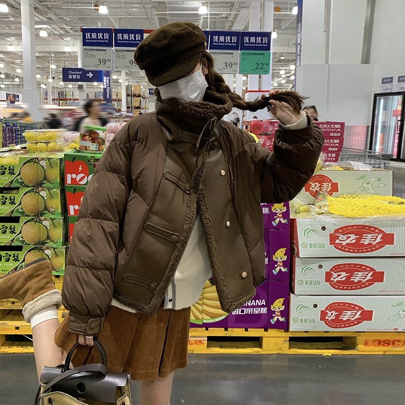 ラムウールラージラペルダウンジャケット2024新しいスタイルミルクフフショート90ホワイトダックダウンジャケット