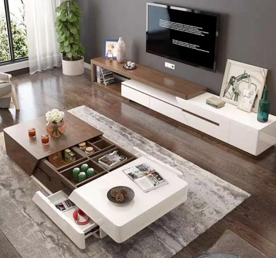 モダンスタイルセンターテーブル木製高級最新デザイン家庭用リビングルーム高級ティーテーブル伸縮可能　収納便利