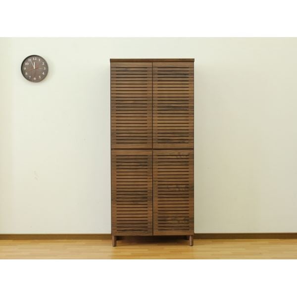 シューズキャビネット ハイタイプ（ウォルナット）高さ約180cmx 幅約80cm [完成品］