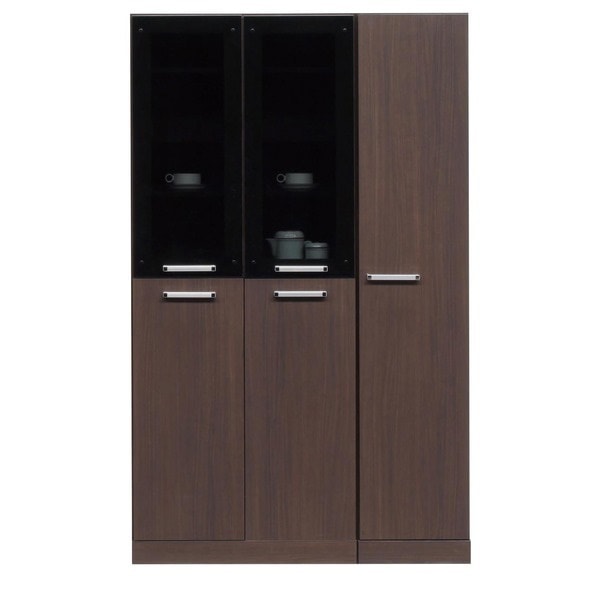 木製本棚 ダークブラウン ガラス扉付き フリーボード(キャビネット