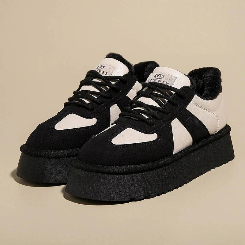 秋冬 ウォーム 必需品 レトロ おしゃれ キュート ふわふわ 厚手 裹起毛 厚底靴 フラットシューズ