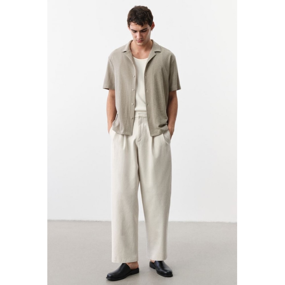 H&M ジャージーキャンプシャツレギュラーフィットカーキグリーン