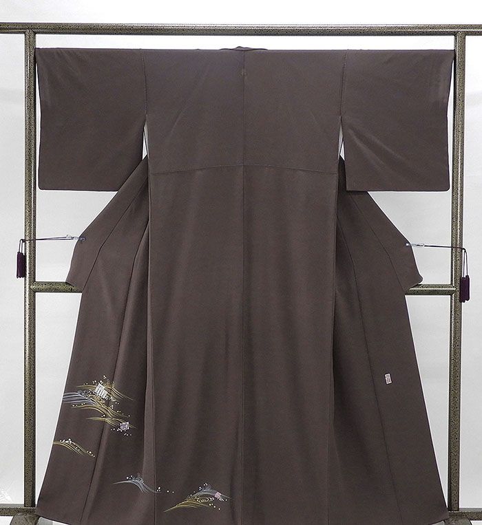 色留袖 正絹 加賀友禅 牧野顕三作 立浪源氏香模様 身丈159cm 裄丈67cm 丸に違い鷹の羽 一つ紋 美品 リサイクル 着物 フォーマル 結婚式 披露宴 f4013