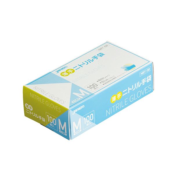 ジャパックスニトリル手袋 薄手 パウダーフリー ブルー M NBT02 1セット（300枚：100枚x3箱）