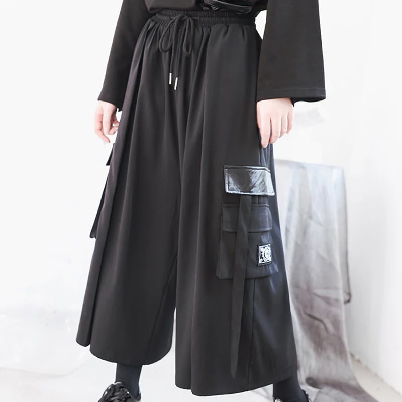 【快速出荷】ワイドパンツ 黒 ガウチョパンツ レディース ボトムス 合わせやすい 着痩せ 5,018円
