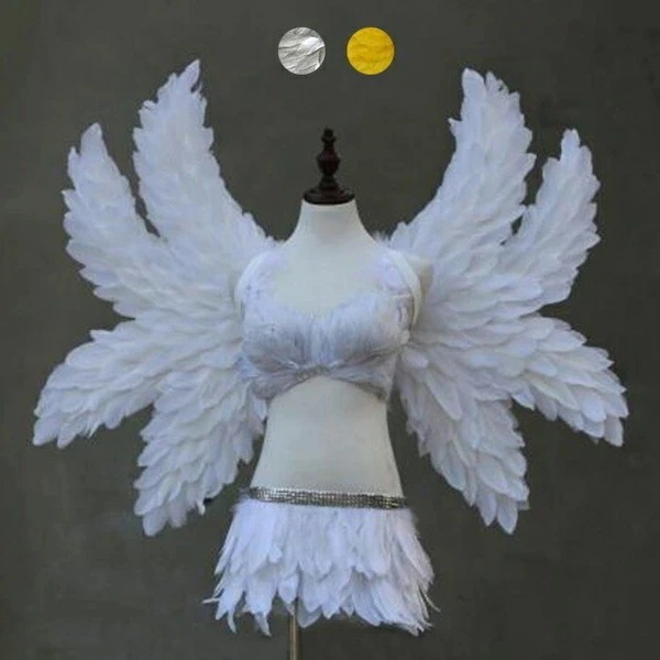 E天使 羽 コスプレ 道具翼 wing ウイング ホワイト シルバー イエロー 90*115cm 八翼 天使みたい 堕天使 妖精 悪魔 ファッションショー パーティーグッズ 撮影 ステージ道具 イベン