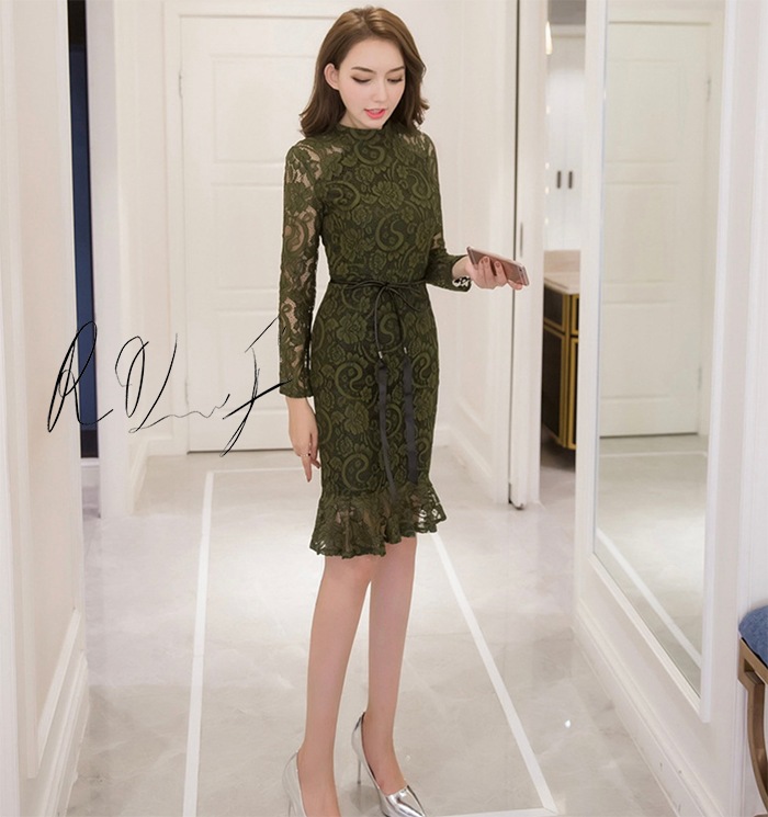 IZONE 膝下 セクシー 韓国 パーティー 新品未使用 キャバ SM 透け感 タイト ワンピース 発送 レディース 長袖 花柄 レース 二次会 TWICE 細身 20代30代40代 グレー オリー