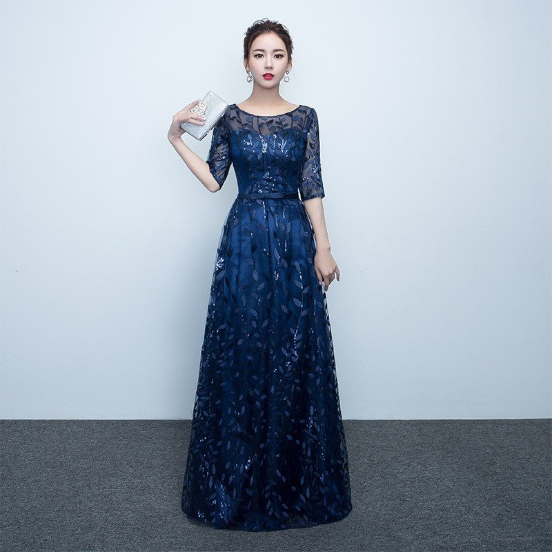 パーティードレス 結婚式 カラードレス 演奏会 長袖 ロング 安い イブニングドレス 二次会 花嫁 フォーマルドレス 発表会 コンサート サッシュリボン 青/赤/黒