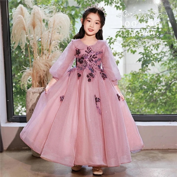 ドレス 子供 ピアノ 発表会 ピアノ発表会 中学生 ワンピース 女の子 ロングドレス 結婚式 ジュニア ピアノ発表会ドレス コンクール 袖付き パーティードレス イブニングドレス ロング キッズ プリ