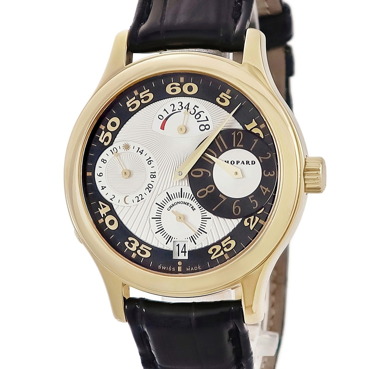 L.C.U. クアトロ レギュレーター 16/1874 手巻き メンズ OH済 K18YG無垢 デイト ギヨシェ ブラック 限定 3年保証 752,312円