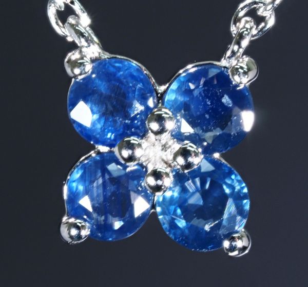 天然 サファイア ネックレス 四つ葉 クローバー 花 刻印有 No.70-10 プレゼント