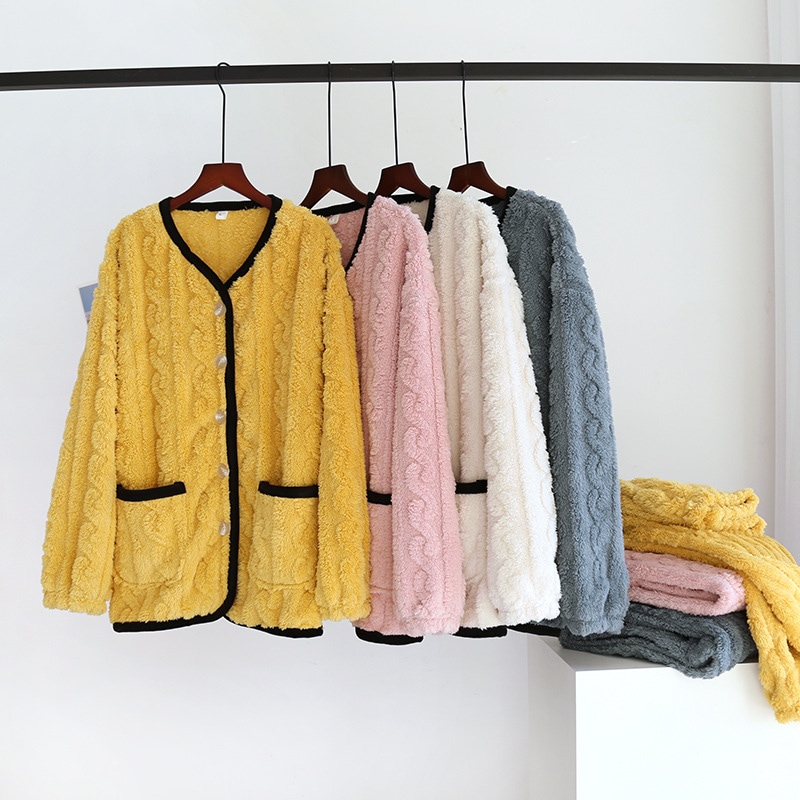 秋冬 暖かい フランネル マタニティ パジャマ 大きいサイズ珊瑚のベルベットのパジャマの女性の冬の暖かいスーツとベルベットの厚いフランネルのスポットホーム服