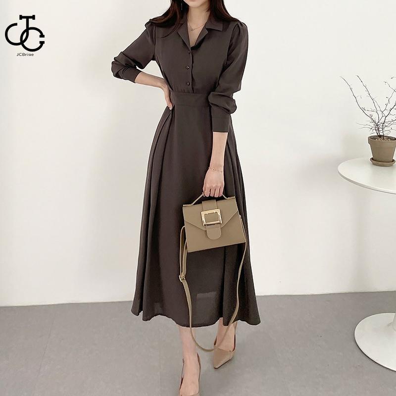 ワンピース レディース 40代 50代 きれいめ 春 夏 春夏 無地 襟付き 長袖 ロング丈 Aライン