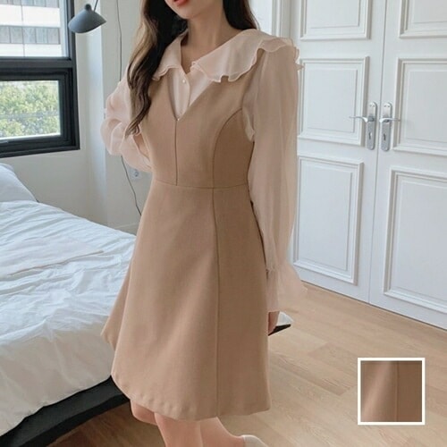 カジュアルセットアップスカートセットアップ 韓国 ファッション レディース 秋 冬 カジュアル コーデ シンプル 定番 セレカジ 20代 30代 40代 2025 ビッグカラー シアー ブラウス