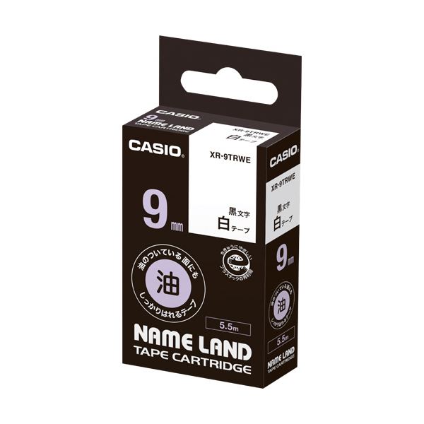 (まとめ) カシオ NAME LAND油の付いている面にもしっかりはれるテープ 9mm×5.5m 白/黒文字 XR-9TRWE 1個 (×10セット)