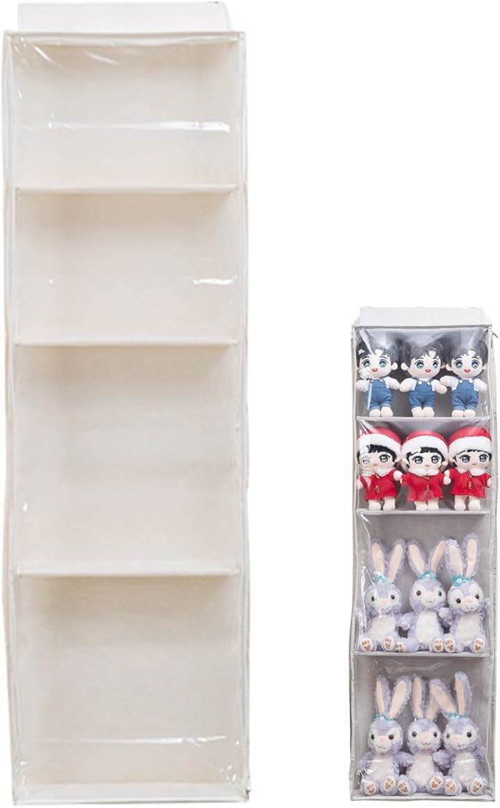 ぬいぐるみ 収納 壁掛け ウォールポケット 透明 収納ケース 吊り下げ ディスプレイ (オフホワイト, 4段)