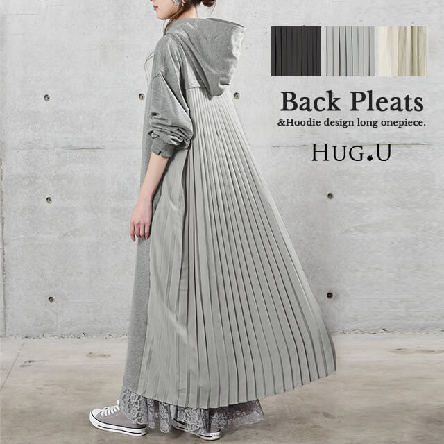 ワンピース ロングワンピース プリーツ バックプリーツ パーカーワンピース レディー