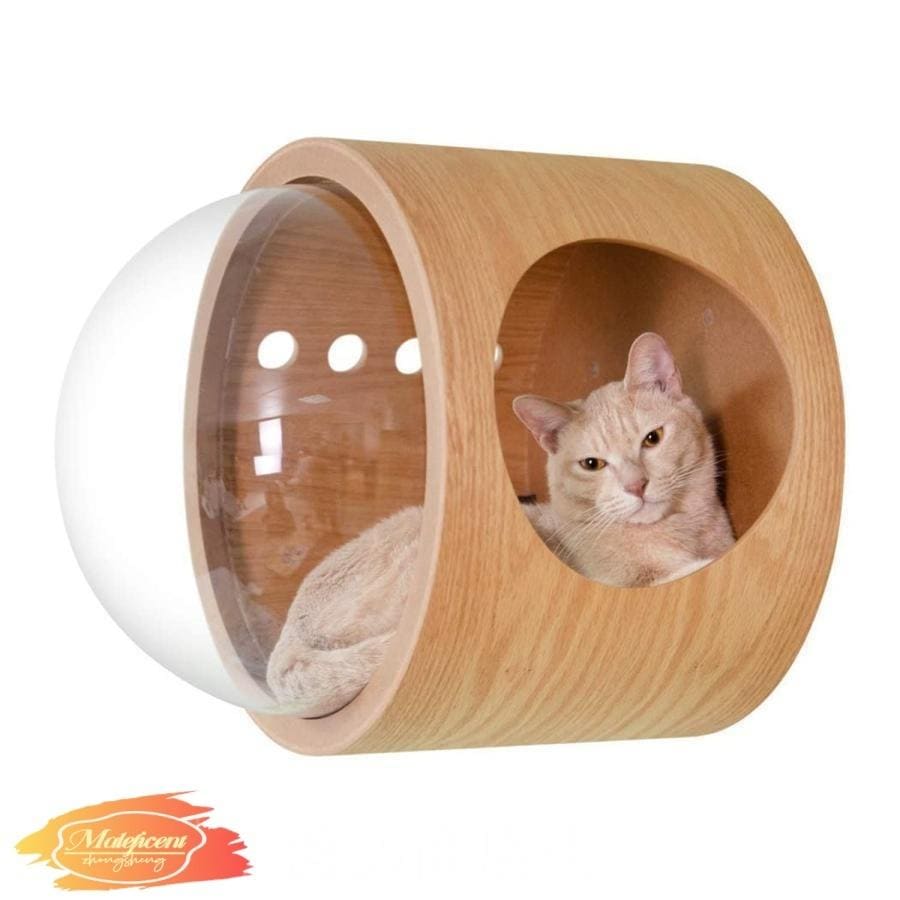 【本日限定激安格】キャットウォーク 壁付け 木製 宇宙船 猫ハウス 透明ペット用ベッド 空気穴で ドーム状 猫用ベッド キャットタワー キャットステップ 壁付け対応 床置き対応