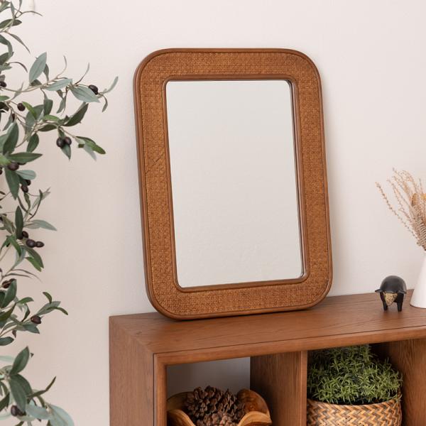 鏡 壁掛け ミラー 壁面 ウォールミラー アジアン アンティーク調 レトロ 和風 ラタン アート インテリア 木製 フレーム 天然木 縁 枠 ナチュラル 長方形 角型 11,935円