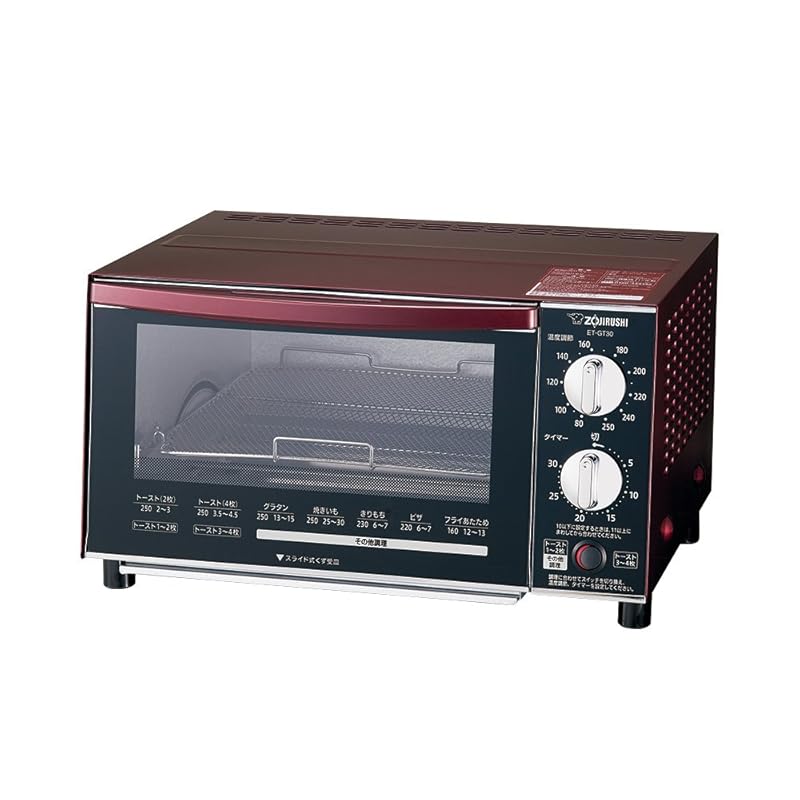 【即納】象印 トースター オーブントースター こんがり倶楽部 80℃~250℃温度調整機能付き 4枚焼き サイズ約39.5×34.5×22.5cm ボルドー ET-GT30-VD
