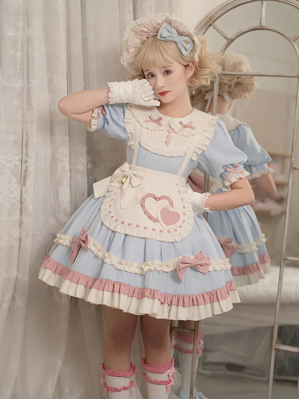 opキュートガールロリータデイリードール風エプロン半袖ロリータワンピース夏