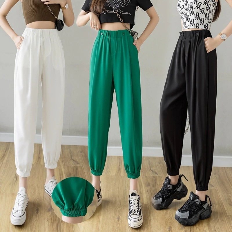 新しい夏の薄手ハイウエスト感のスラックスパンツ流行り九分パンツ ズボンジョガーパンツ